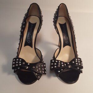 Boutique 9 Black Leather Peep toe bow & studded Pump Size 6